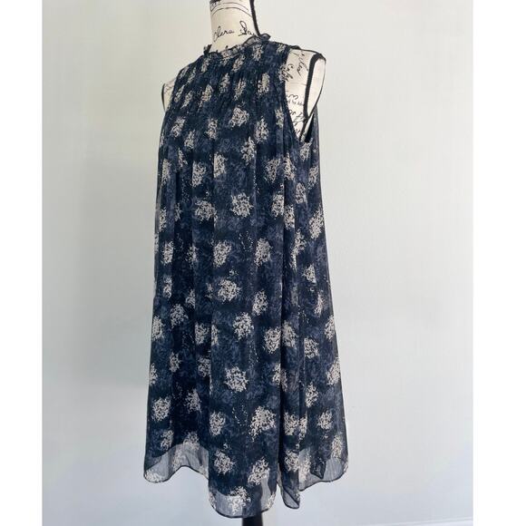 JOIE BALTIC MIDI DRESS BLACK/GRAY FLORAL FLOWY SMOCKED LACE SZ S RUFFLE NECK - Picture 12 of 16